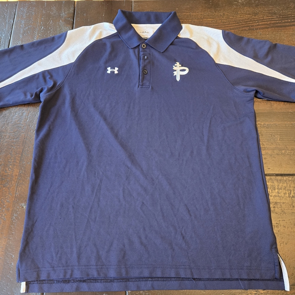 Mens Under Armour Dark Blue and Cream Polo, Size XL